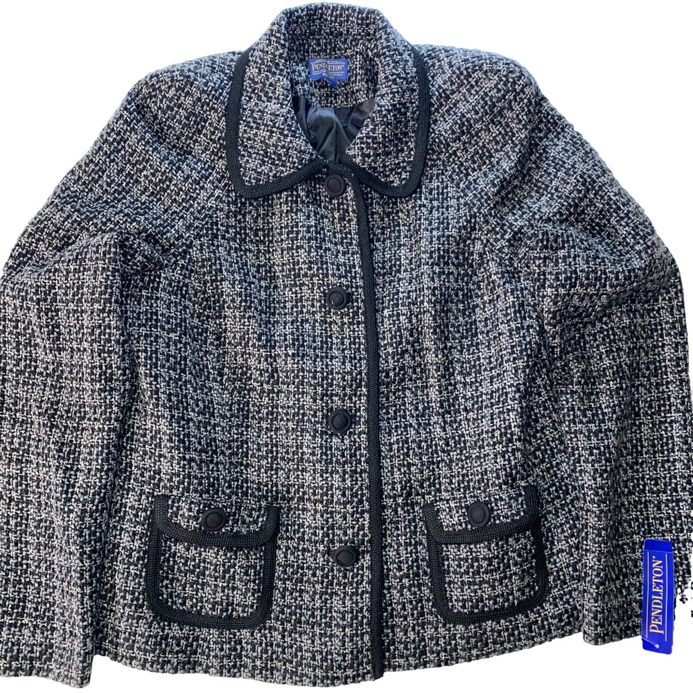 Pendleton Tweed Blazer Dark Academia Women Size 12 Salt & Pepper Wool New-Flawed